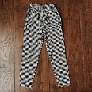 Copper Closet Black and White Gingham Checkered Pants with Elastic Waistband